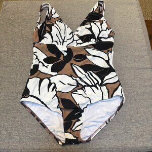 LANDS’ END WOMEN’S FLORAL PRINT V-NECK ONE PIECE SWIMSUIT, MED